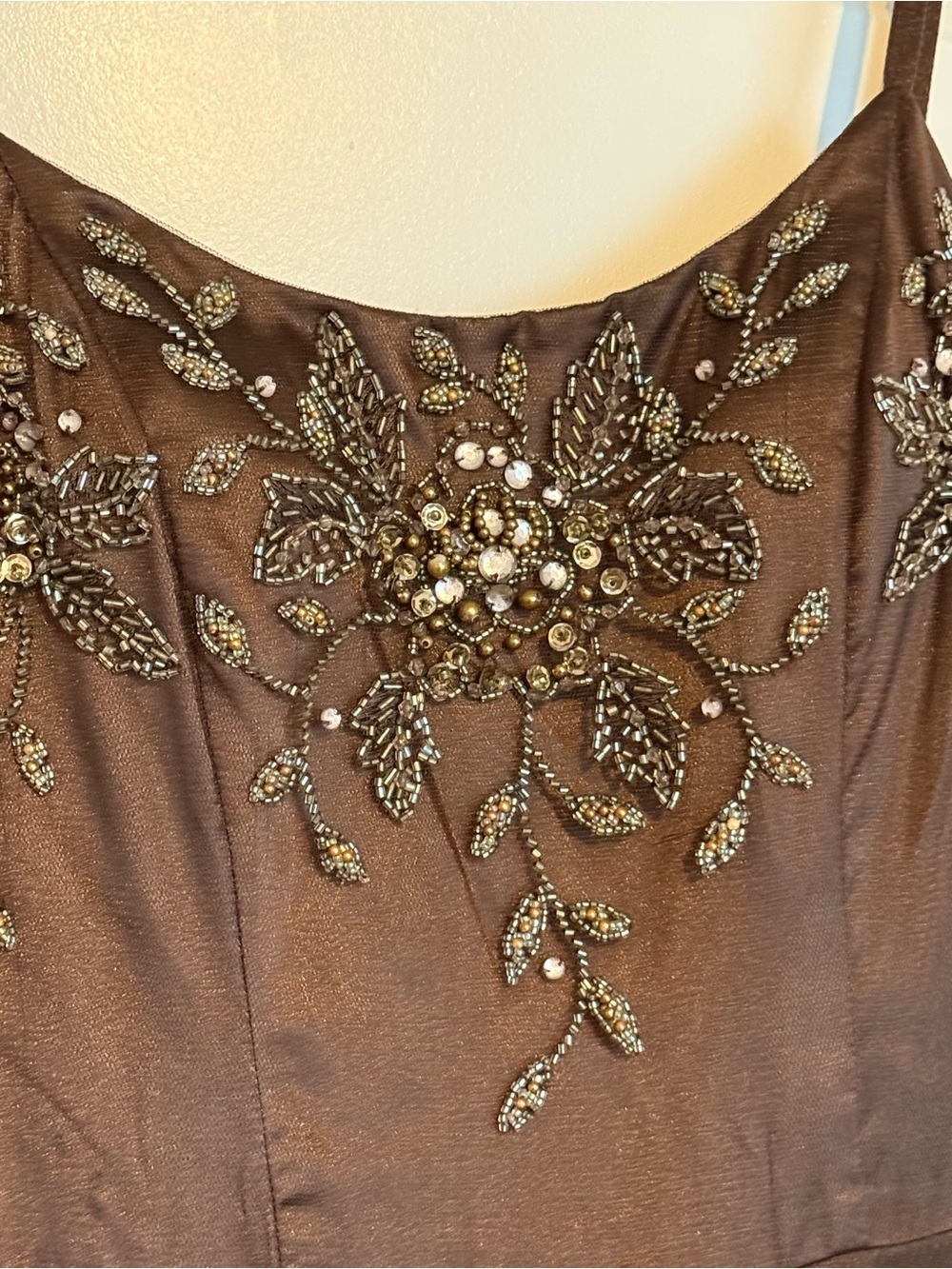 SUE WONG Nocturne MIDI Beaded and Tulle Chocolate Brown Dress Y2K vintage - Picture 2 of 6